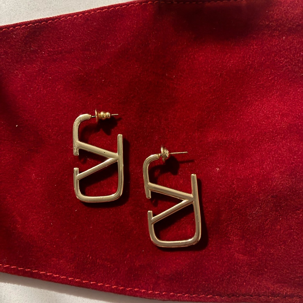 Valentino Gold-Tone Geometric V Logo Hoop Earrings